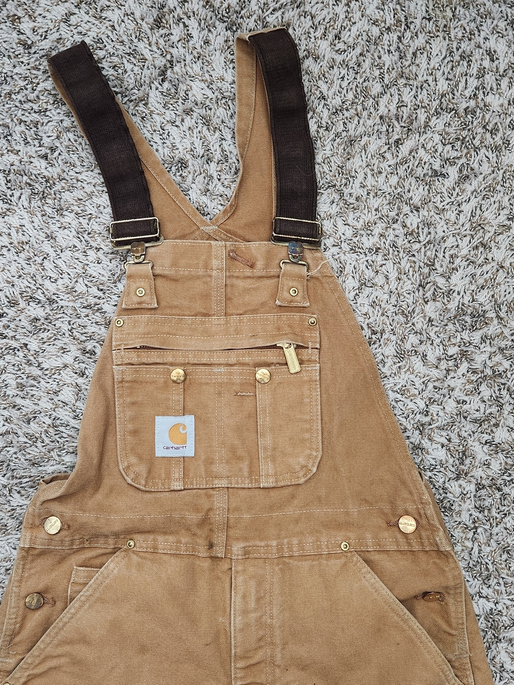 Carhartt Duck Bib Overalls Men's 32x32 Brown Quilted Lined Zip to Thigh Chores - Picture 5 of 13